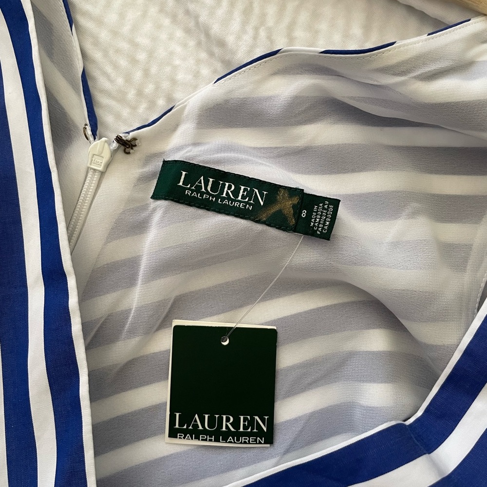 Ralph Lauren Coastal Style Blue Striped A-Line Sleeveless Midi Dress - Picture 13 of 13